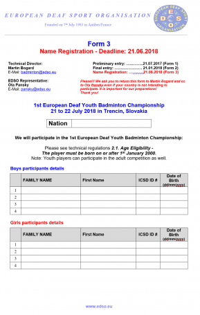 Form 3 - Name Registration - Youth